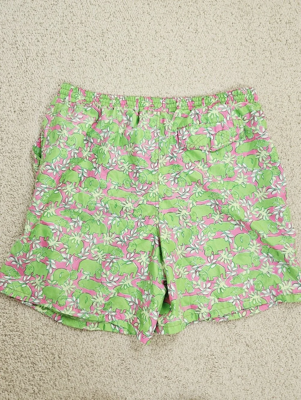 Vintage Lilly Pulitzer Swim Trunks Mens 90s Hippo Pink Green Medium Drawstring